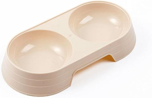 Cat Double Bowl 1PC Practical Dog Food Tray Portable Pet Accessories Candy Color Cat Feeding Bowl(Beige)