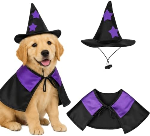 Halloween Pet Costumes, Dog Halloween Costumes, Black and Purple Witch Cloak Wizard Hat Halloweens Costume for Small Medium Large Pet Cats Dogs Halloweens Costume Party Decorations Supplies by Unknown