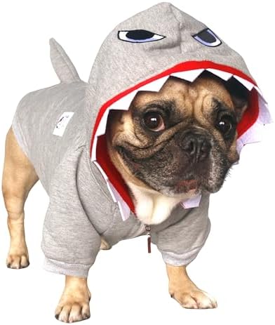 iChoue French Bulldog Halloween Shark Costume Clothes Hoodies Grey, L+ by IAMAFRENCHIE
