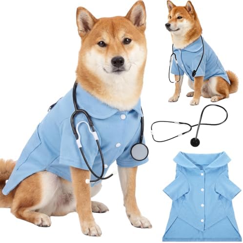 Dog Doctor Costume Cat Surgeon Nurse Costumes with Stethoscope, Blue, L by Huhumy