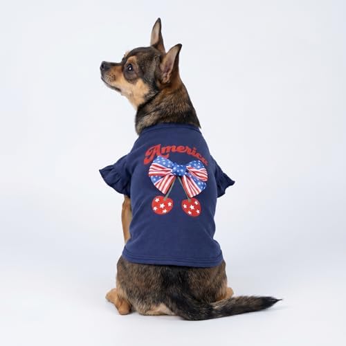 Fitwarm America Cherry Dog Shirt, Patriotic Clothes for Small Dogs Boy Girl, Lightweight 4th of July Pet Outfit, Red, White, Blue, Large - Image 4