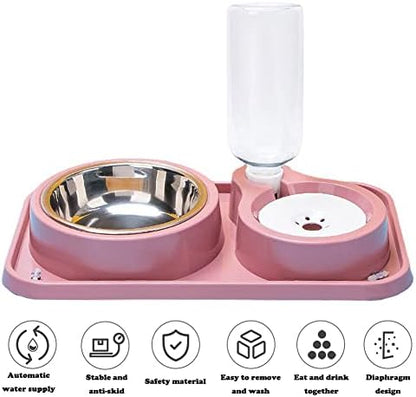 Love Dream Double Dog Cat Bowls, Anti-Slip Pet Food and Water Bowl Set