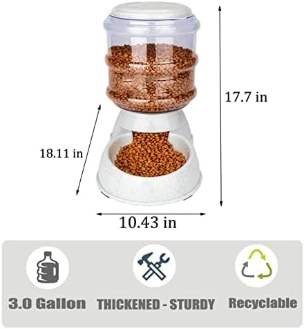 Gray 3 Gallon Gravity Dog Feeder - Automatic Food Dispense for Large Dogs, Easy to Clean