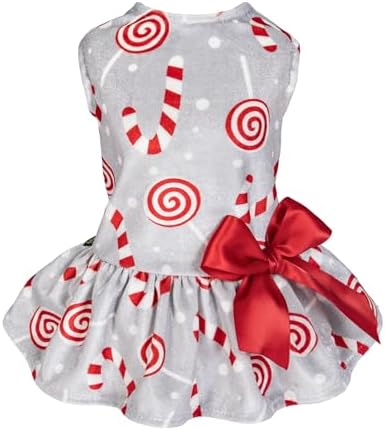 Fitwarm Christmas Candy Canes Dog Dress, Cute Dog Christmas Outfit, Doggy Clothes for Small Dogs Girl, Pet Apparel, Silver, Red, White, Medium by Fitwarm