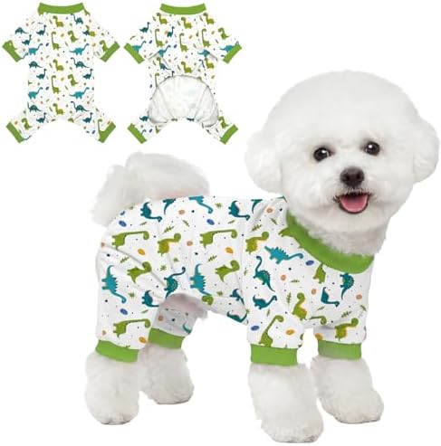 Dog Pajamas for Small Medium Dogs Pjs Green Dinosaurs Dog Onesie Breathable Puppy Pj Pet Stretchy Soft Sleepwear for Spring Summer Costume-L by Ruirichfun