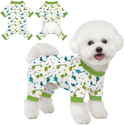 Dog Pajamas for Small Medium Dogs Pjs Green Dinosaurs Dog Onesie Breathable Puppy Pj Pet Stretchy Soft Sleepwear for Spring Summer Costume-L by Ruirichfun