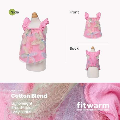 Fitwarm Embroidered Flower Ruffle Dog Shirt, Fancy Summer Clothes for Small Dogs Girl, Sweet Pet Tee, Pink, XL - Image 3