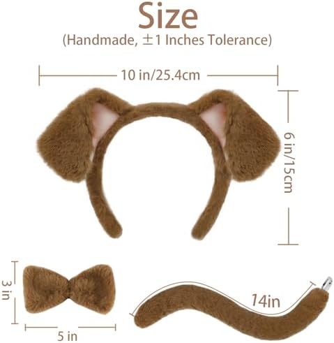Beviliu 3 Pieces Dog Costume Set, Golden Dog Ears and Tail Bowtie, Brown Puppy Ears Costume for Halloween - Image 7