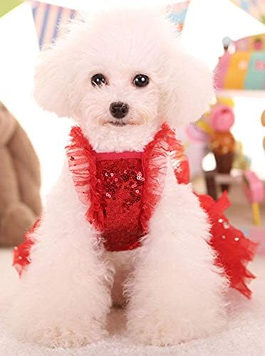 Fashion Sweet Puppy Dog Blingbling Princess Skirt Pet Dog Lace Cake Camisole Tutu Dress Red XX-Small - Image 5