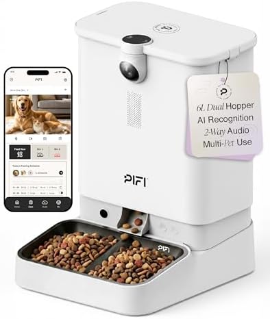 Automatic Cat Feeder with Camera for Multiple Cats & Dogs, 6L Dual Hopper