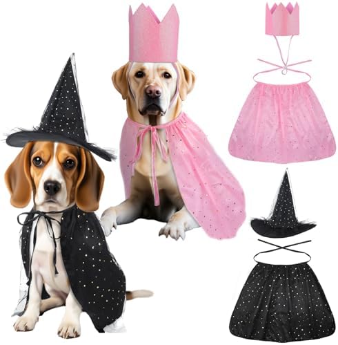 Huhumy 4 Pcs Halloween Witch Pet Costume, Cloak Hat Crown for Dogs Cats by Huhumy