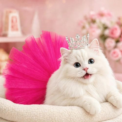 Pet Costume Set Tutu Skirt with Pearl Crown for Small Dog Cat Halloween Birthday Wedding Photo Prop Costume (Rose Red) - Image 7