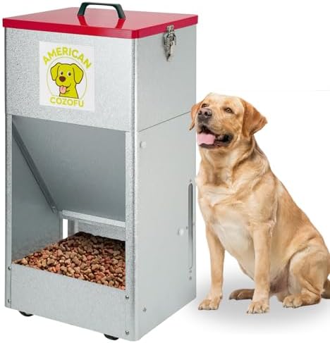 Automatic Dog Feeder with Wheels, 25lb Heavy Duty Galvanized Steel Gravity Food Dispenser - Easy to Move Rolling Pet Food Station for Indoor & Outdoor Use