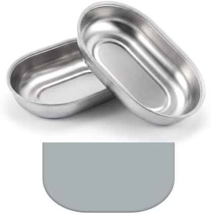 Stainless Steel Bowl and Mat Set for Automatic Microchip Cat Pet Feeder, Sealing Ring Design for Keeping Food Fresh and Reducing Odor, Easy to Clean, SUS 304, Includes 2 Bowls and 1 Mat