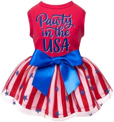 Fitwarm Pawty in the USA Dog Patriotic Dress, 4th of July Clothes for Small Dogs Girl, Festive Pet Outfit, Red, White, Blue, XS by Fitwarm