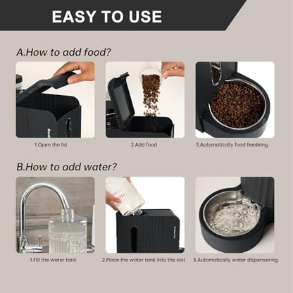 Gravity Automatic Cat Feeder, Water & Food Dispenser Set, Stainless Bowls