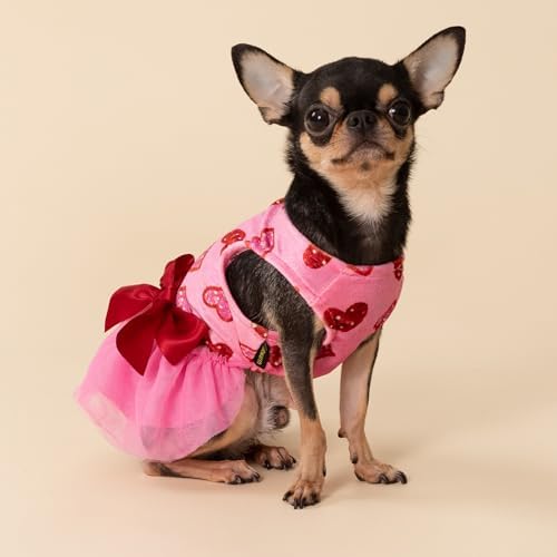 Fitwarm Pink Heart Tulle Dog Dress, Fancy Valentines Outfit for Small Dogs Girl, Festive Pet Clothes, Pink, Red, Small - Image 4