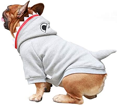 iChoue French Bulldog Halloween Shark Costume Clothes Hoodies Grey, L - Image 2