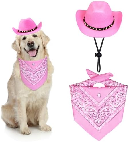 Dog Cowboy Costume, Dog Halloween Costumes Halloween Pet Dogs Cowboy Hat with Bandana Scarf for Small Medium Large Dogs Pets (Pink, Large) by Unknown