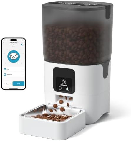 PAPIFEED Automatic Cat Feeder with App, WiFi Auto Cat Feeder, 6L Slow-Feed Cat Food Dispenser for Dry Food, Dual Power Supply Timed Pet Feeder for Small Dog, 10 Meals/Day, 12 Portions/Meal, White