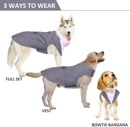 Dog Tuxedo for Large Dogs, Dog Suit and Bandana Set, Dog Costume Outfit - Image 2