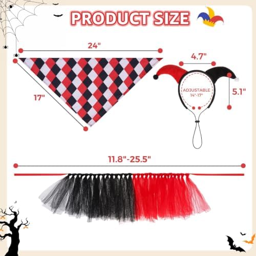 SCENEREAL Small Dog Halloween Costume, Clown Dog Bandana Headband Dress Set - Image 3