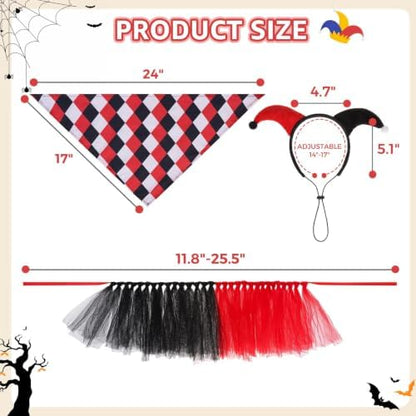 SCENEREAL Small Dog Halloween Costume, Clown Dog Bandana Headband Dress Set - Image 3