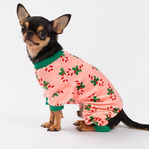 Fitwarm Candy Cane Dog Pajamas, Cozy Christmas Clothes for Small Dogs Girl, Holiday Pet Outfit, Pink, Green, Red, Large - Image 2