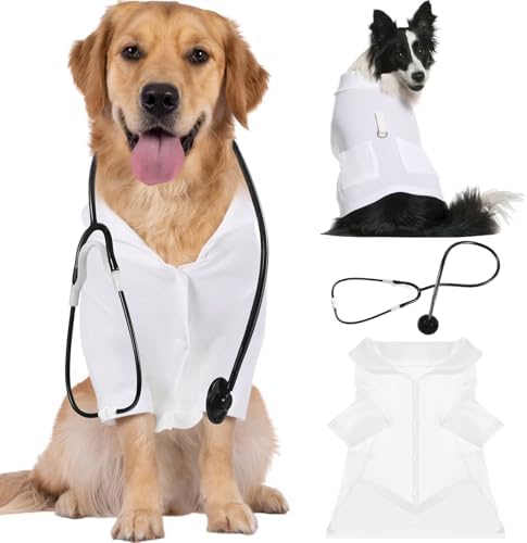 Dog Doctor Costume Cat Surgeon Nurse Costumes with Stethoscope, White, XL by Huhumy