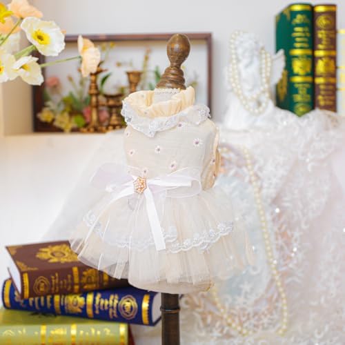 Fashion Sweet Puppy Dog Blingbling Princess Skirt Pet Dog Lace Cake Camisole Tutu Dress F-Champagne S - Image 2