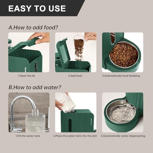 Gravity Automatic Cat Feeder, Water & Food Dispenser Set, Stainless Bowls