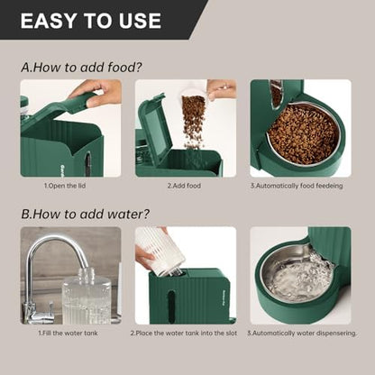 Gravity Automatic Cat Feeder, Water & Food Dispenser Set, Stainless Bowls