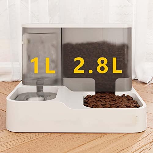TITA-DONG All in One Automatic Cat Feeder and Water Dispenser Set, 2 in 1 Large Capacity Transparent Window Automatic Pet Feeder for Dog Cat (Grey)