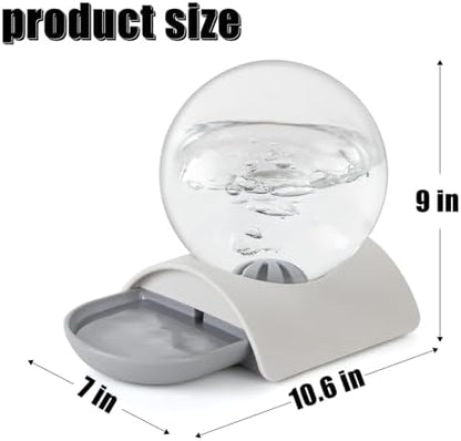Pet Water Dispenser, 2.8L Automatic Gravity Cat Water Dispenser for Cats, Dogs & Rabbit, Detachable Cat Dog Water Dish Feeder with Spherical Waterer Bubble, Grey
