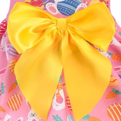PUPTECK Print Easter Dog Dress with Cute Bow, Pink Rabbit XS - Image 4