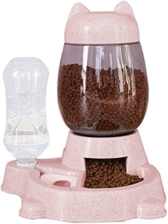 Automatic Cat Feeder Food Feeding Water Dispenser Set, Lovely Dog Cat Bowl with Water Bottle Dispenser Food Dish Bowls for Small Animal Puppy, Rabbit. Pink Color