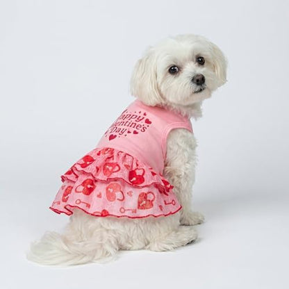 Fitwarm Happy Valentine's Day Dog Dress, Elegant Valentines Outfit for Small Dogs Girl, Festive Pet Clothes, Pink, Red, XXS - Image 2