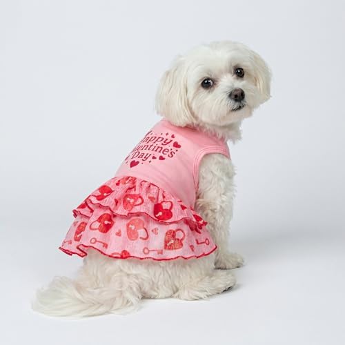 Fitwarm Happy Valentine's Day Dog Dress, Elegant Valentines Outfit for Small Dogs Girl, Festive Pet Clothes, Pink, Red, XS - Image 2