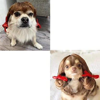 pet k9 Funny Dog Cosplay Wig, Headwear Apparel Toy,Pet Costumes, Cat Dress up for Halloween, Christmas, Parties, Festivals, Dog Wigs for Small Medium and Large Sized Dogs (Brown Braids) - Image 3