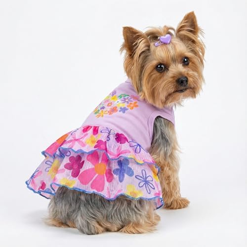 Fitwarm Floral Heart Dog Dress, Easter Outfit for Small Dogs Girl, Elegant Pet Clothes, Purple, XXS - Image 4