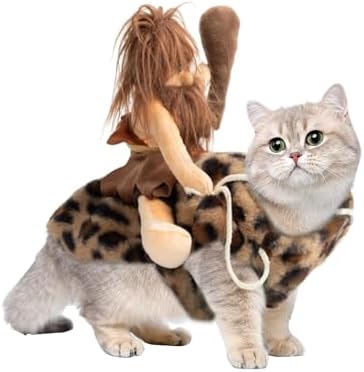 DELIFUR Dog Halloween Costume Funny Dog Cowboy Riding Costume Pet Costume Cat Suit Cowboy Rider Style for Small Medium Large Dogs (Primitive Man, X-Small) by DELIFUR