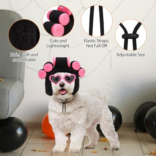 Dog Halloween Costume Funny Curler Wig Cosplay with Love Glasses Holiday - Image 3