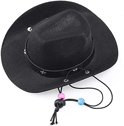 Yewong Pet Cowboy Costume Accessories - Dog Cat Pet Size Cowboy Hat and Bandana Scarf West Accessories for Puppy Kitten Party Festival and Daily Wearing Set of (Black Hat+Black Bandana) - Image 2