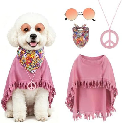 SCENEREAL 4 Pcs Hippie Dog Halloween Costume, Poncho Sunglasses Bandana by SCENEREAL