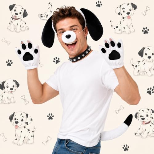 5Pcs Puppy Dog Costume Accessories Set Including Dog Ears Headband Nose Tail Gloves for Halloween Cosplay Party Supplies - Image 7