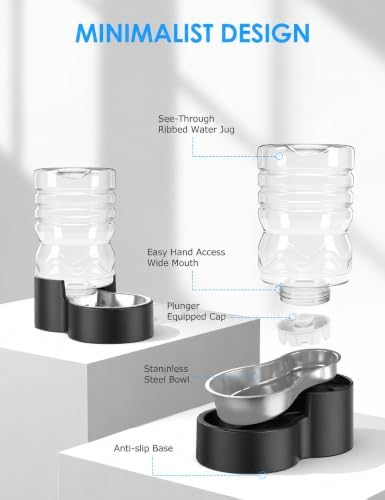 Heouvo 1.3 Gal Gravity Dog Water Dispenser, Wide-Mouth, No Filter, Black