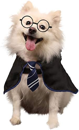 Halloween Dog Costume Wizard Pet Shirt Funny Cat Clothes for Dogs Cats Clothing Outfits with Glasses (Large,Blue) by COOMOUR