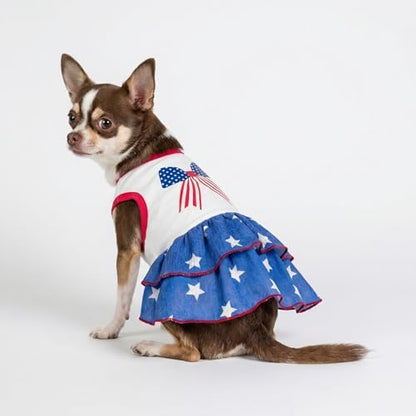Fitwarm Patriotic Bowknot Tiered Ruffle Dog Dress, 4th of July Clothes for Small Dogs Girl, Pet Outfit, Royal Blue, Red, White, XXS - Image 4