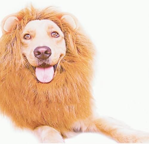Funny Dog Costume, Lion Mane Wig for Dog Halloween Christmas Dress Up (with Ears, Color: Light Brown, Size: Large) by QIAONIUNIU