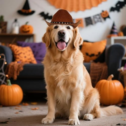 choyaxo Pet Cowboy Costume Cosplay Cap Halloween Costumes for Dogs Cat Pet Party Decoration Mini Cowboy Hat (Brown, Large) - Image 6